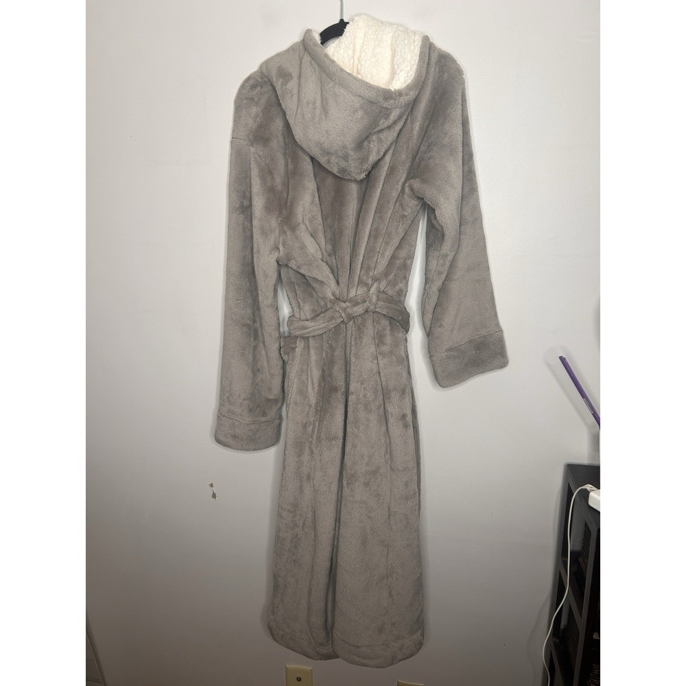 LL Bean Gray Hooded Fleece 50" Long WICKED PLUSH ROBE Women's Size Large New NWT - Picture 7 of 9